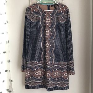 BCBGMaxazria Long Sleeve Dress with Sheer Detail M